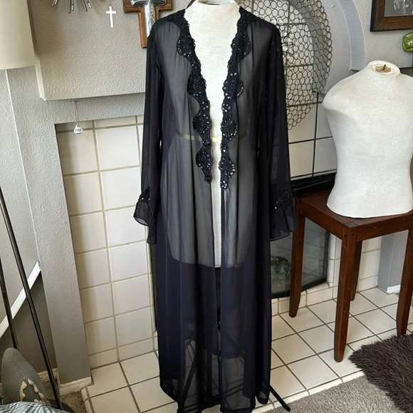 Lucie Ann Peignoir black Robe w/ matching nightgown full swing set Size L - Picture 3 of 14